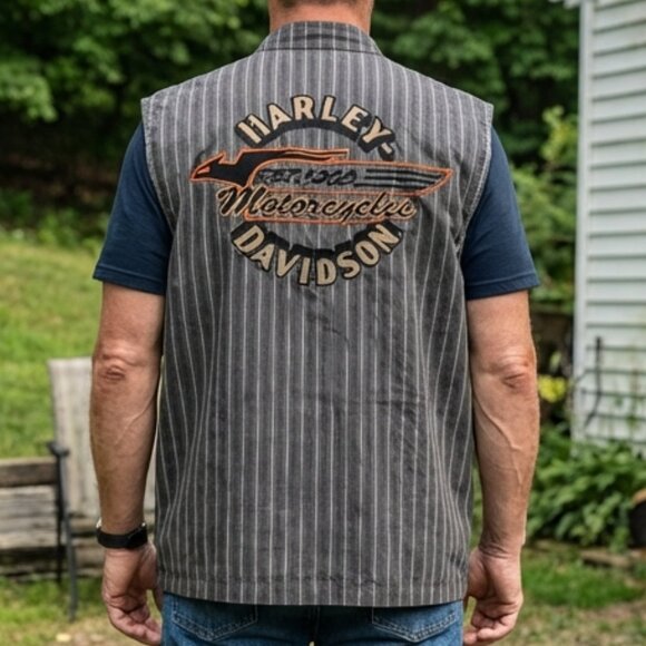 Vintage Harley Davidson Genuine Motor Cloths Striped Button Down Vest - Picture 16 of 16